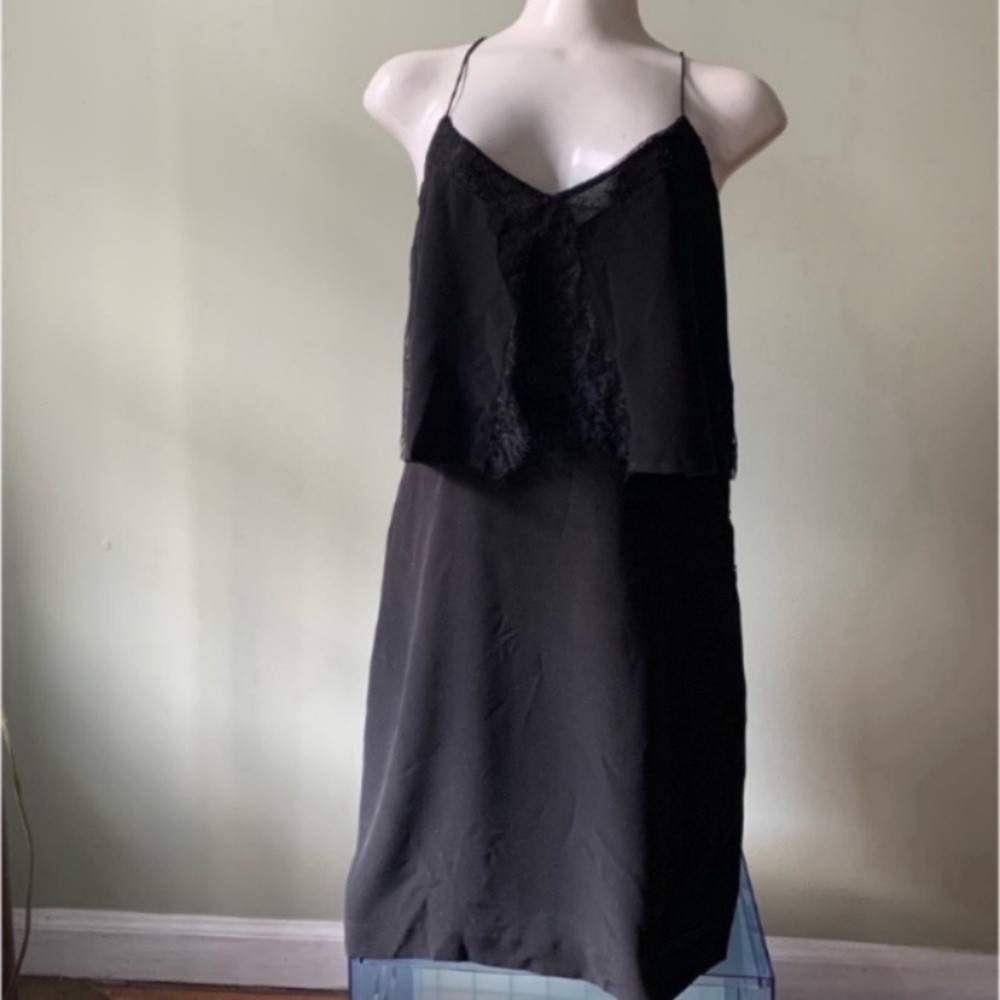 Madewell Silk Lace-Inset Little Black Dress - Picture 2 of 10